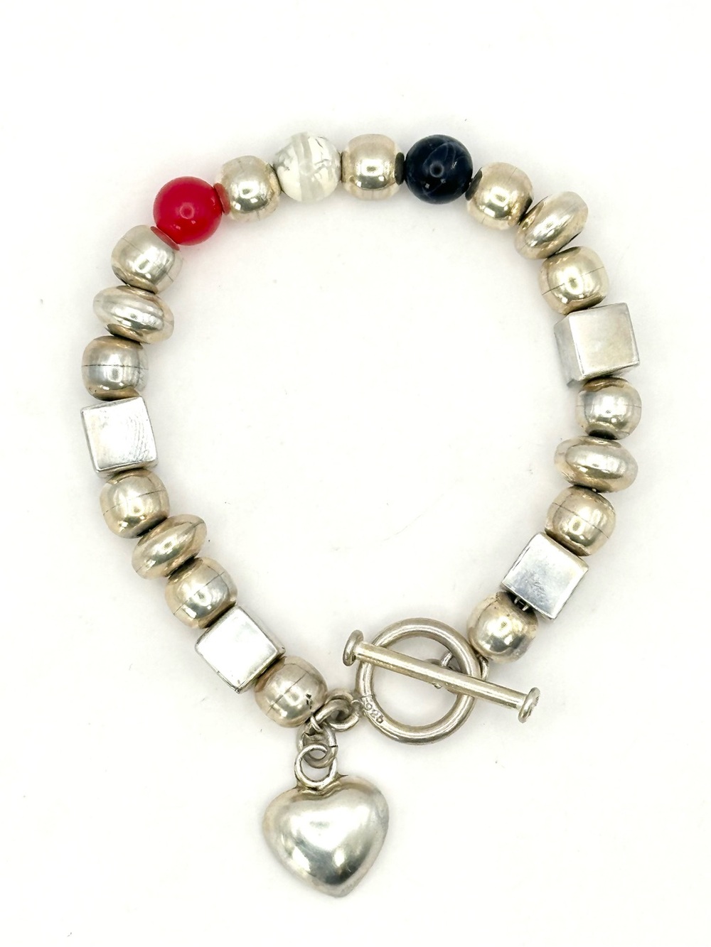 Silpada Retired VINTAGE B0734 Sterling Silver , Stone , Heart Charm  Bracelet